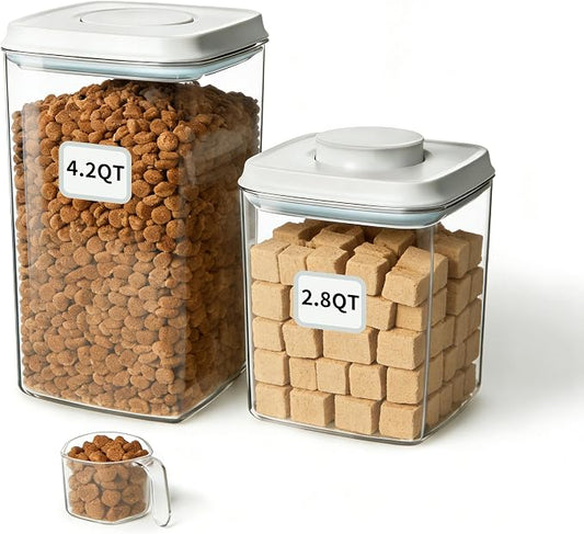 Ankou Dog Food Storage Containers Set, 4.2 QT with 130 ml Scoop & 2.8 QT, Airtight BPA-Free | Stackable Pop Lid Plastic Containers for Kibble & Pet Treats