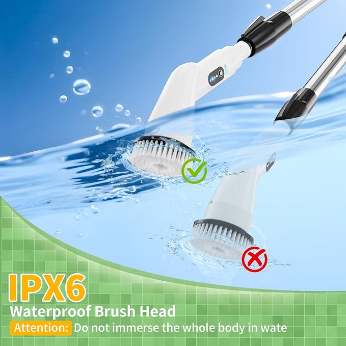 Electric Spin Scrubber - Household Cleaning Brush with 8 Heads, 51.2in Extendable Pole Bathroom Scrubber for Stubborn Grease on Grill, Stovetop & Bathtub, 90Min Runtime - Type B