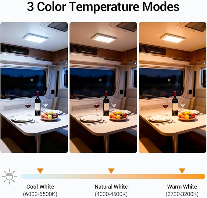 CT CAPETRONIX RV Lights Interior 12V, 6W Ultra Thin LED Camper Lights 3 Color Temp, Dimmable Anti-glare 12 Volt LED Light Fixture, RV Ceiling Dome Light with Switch for RV/Camper/Trailer/Boat (10Pack)