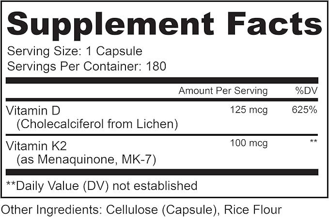 LIVELY VITAMIN CO. Solar Power Vitamin D3 5000 iu - Patented Vitamin K - MK7 - Immune Balance - Brain Function - Mood - Heart - Stress - 180 Count
