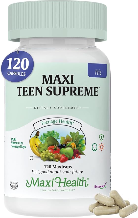 Teen Vitamins for Boys 12-17 - Teen Multivitamin Supreme with D3, Iron, Calcium, Biotin, Digestive Enzymes – Teenager Boy Multi Vitamins for Energy, Brain & Mood Support – 120 Count