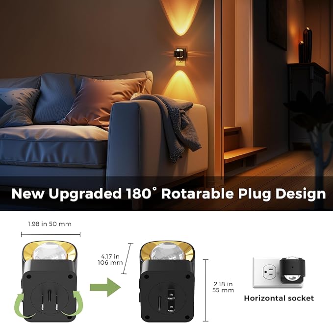 L LOHAS LED Night Light Projector, Night Lights Plug into Wall, 2000K/3000K/5000K Adjustable Color Temperature Nightlight, Rotating Nightlight with Light Sensor for Kids, Bathroom, Gaming Room,2 Pack