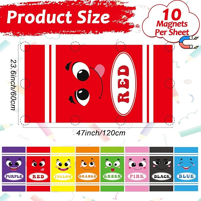 Wiooffen 8 Pcs Colorful Crayon Fluorescent Light Covers with 80 Magnets Decorative for Classroom Ceiling Light 4x2 Feet Magnetic Filter Easy Install for Office Hospitals Drop Ceiling Supplies (Crayon)