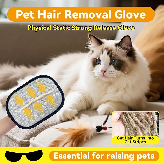 Electrostatic Pet Hair Removal Gloves: Quick Wiping - Reusable & Washable for Sofa Clothing Pet Beds Effortless Cats & Dogs Hair Remover for Busy Pet Owners (3pcs-Black)