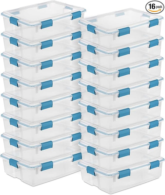 Sterilite 16-Pack Gasket Box, Weather-Resistant Storage Bins with Latching Lids, 37 Quart - Heavy-Duty Organizing Containers for Closet, Bathroom, and Office