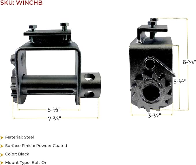 Mytee Products Heavy-Duty Portable Bolt-On Trailer Winch with Black Powder Coating - 16,500 lbs BS