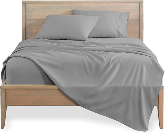 Bare Home Queen Sheet Set - 1800 Ultra-Soft Microfiber Queen Bed Sheets - Double Brushed - Deep Pockets - Easy Fit - 4 Piece Set - Bedding Sheets & Pillowcases (Queen, Light Grey)