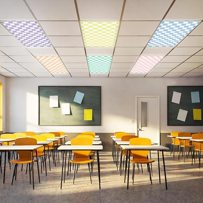 6 Pcs 4 x 2 Feet Fluorescent Light Covers Pastel Checkers Magnetic Light Cover for Ceiling Lights with 60 Magnets Decorative Magnetic Filters for Home Office Classroom Kitchen Decoration
