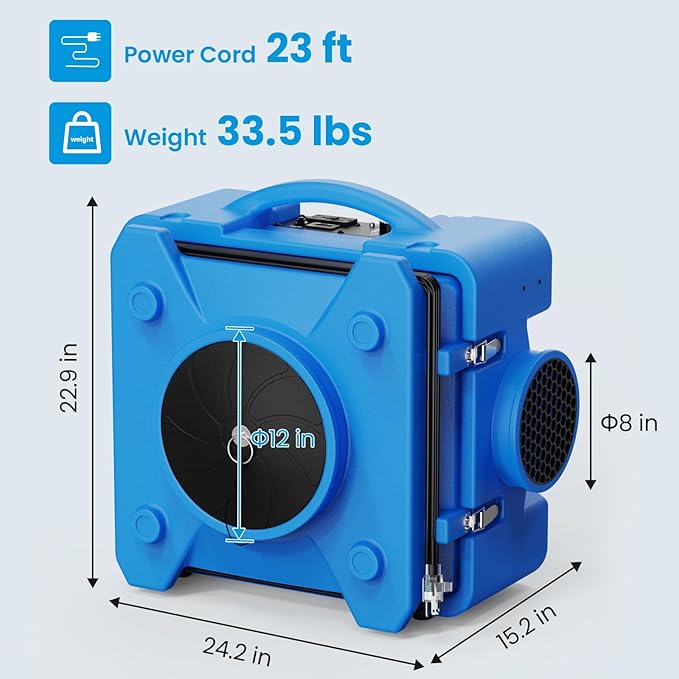 CADPXS Shield-550 Air Scrubber 550 CFM with 3-Stage Filtration, Negative Air Machine, Airborne Cleaner HEPA Scrubber, Water Damage Restoration Equipment, Commercial Air Purifier