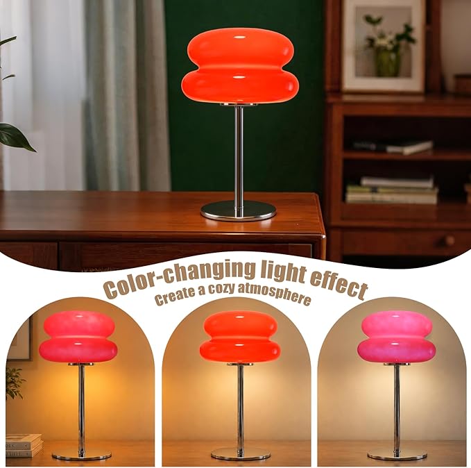 Bedroom Mushroom lamp, Medieval Modern Bedside Table lamp, dimmable Retro Egg Tart Headlight, Unique Home Mushroom Decoration Aesthetic Lovely Living Room Desk lamp (Red)