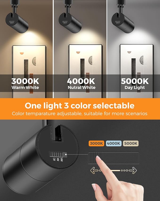 VANoopee 3-Color Zoomable 10W LED Track Lighting Heads H Type Track Light Heads Dimmable Bright Ceiling Spotlight Fixtures Accent Art, 3000K 4000K 5000K Adjustable, CRI90+ 15°-60° 1000lm Black 4 Pack