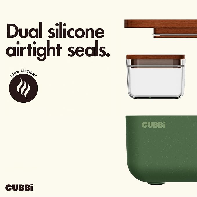 Cubbi - Airtight Box with Tray - Silicone Seals - 100% Air-Tight Storage Box with Accessories – Green