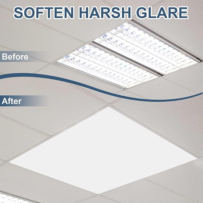 Pushglossy 4 Pack 22.5" x 22.5" x 0.08" Frosted Fluorescent Light Diffuser Panels, Translucent Polystyrene Sheet Replacement for 2x2ft Drop Ceiling Lights for Classroom Office Home