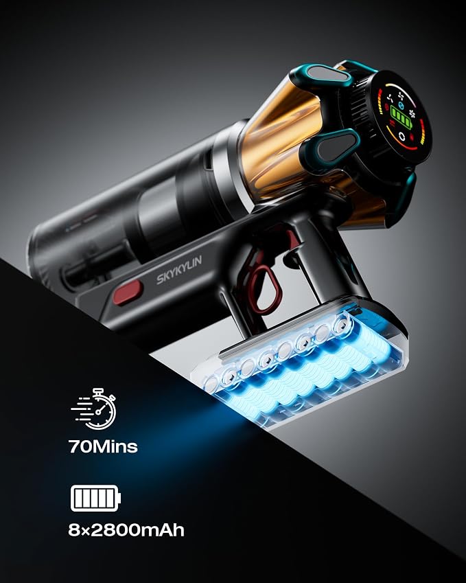 Cordless Vacuum Cleaner, 55Kpa 650W Stick Vacuum with Hurricane Mode, 70-Min Runtime, Anti-Tangle Brush, Self-Standing, LED Display, Cordless Vacuum for Pet Hair, Carpet & Hard Floor, car