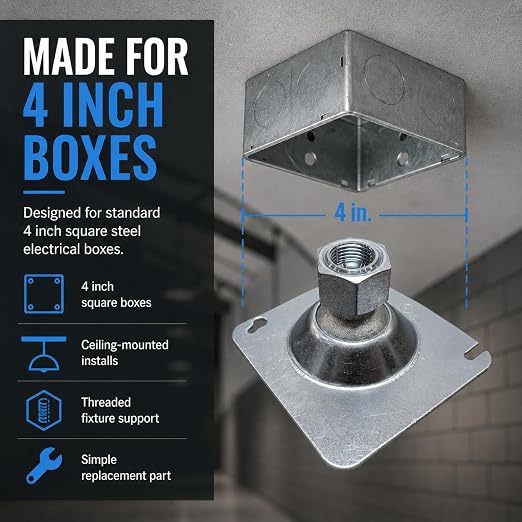 25 Pack Square Swivel Fixture Hanger Cover for Use with Square Electrical Boxes - Fits 1/2" and 3/4" Threaded Nipple and Conduit - Malleable Iron Swivel Hub with Steel Cover and Reducing Bushing