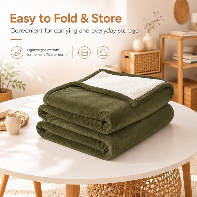 Electric Heated Blanket 72"x84" Full Size, Dual-Sided Flannel & Sherpa, 6 Heat Settings & 1-10H Auto Off, Soft Warm for Home, Office, Bed, Couch, Machine Washable, Ideal Winter Gift, Olive Green