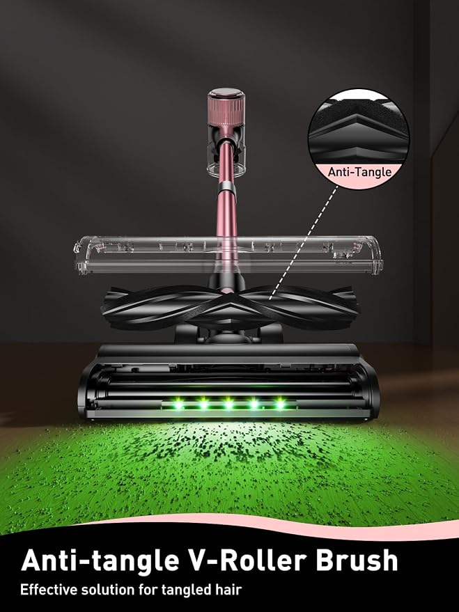 VICEASE Cordless Vacuum Cleaner, 8 in 1 Powerful Suction Lightweight Vacuum Cleaner for Home, LED Display, 3 Suction Modes, 45Mins Detachable Battery Stick Vacuum for Hard Floor Carpet Pet Hair, Pink