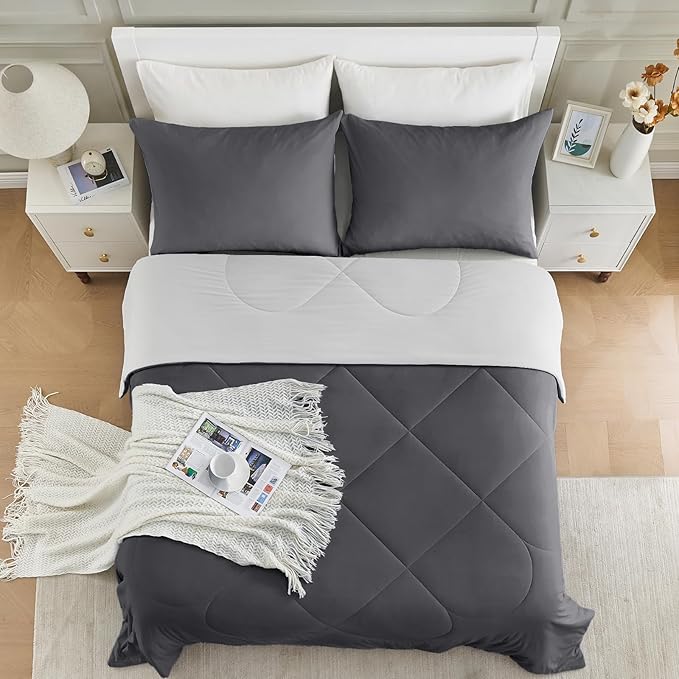 HOMFINE Cooling Comforter 107"x89" Size, Grey Summer Cooling Blanket for Hot Sleepers and Night Sweats, Japanese Double-Sided Cold Tech Fabric Q-Max 0.45, Soft Breathable Silky Smooth Lightweight