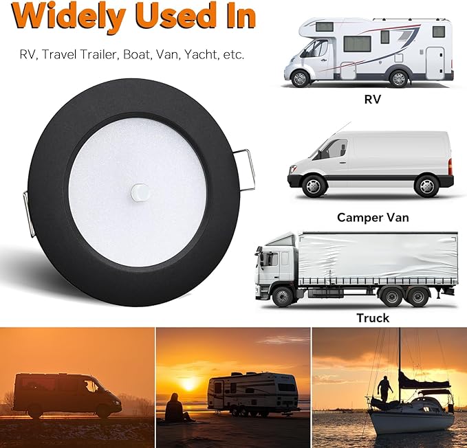 3" LED 12V Push Lights Built-in Switch Interior Bi-Color 12 Volt Red LED Puck Light Full Aluminum RV Dimmable Flush Mount Light for Camper, Boat, Trailer 4Pcs (Black, Warm White)