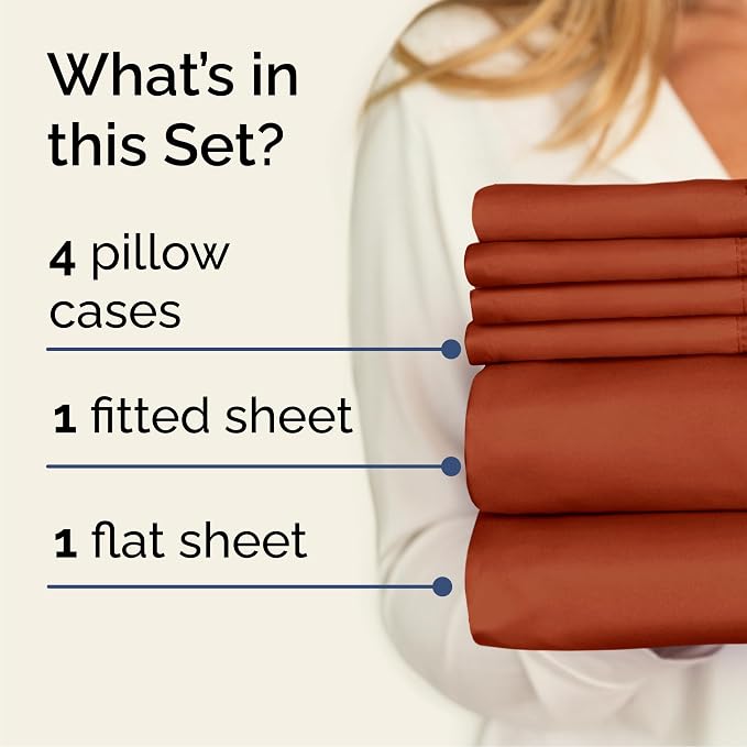 Queen 6 Piece Sheet Set - Comfy Breathable & Cooling - Ultra-Soft Hotel Luxury Bedding Set w/ 8-16 Inch Deep Pockets - 1 Flat & 1 Fitted Sheet & 4 Pillowcases - Wrinkle Free & Easy Care - Terracotta