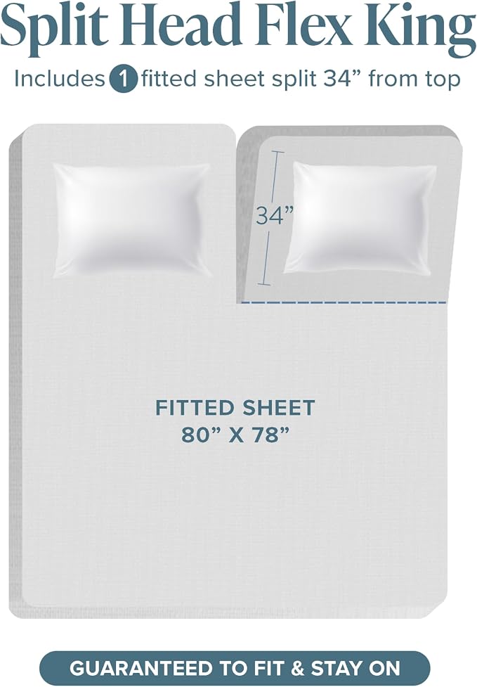 Bare Home Split Head Flex King Sheet Set - 1800 Ultra-Soft Microfiber Bed Sheets - Double Brushed - Deep Pockets - Easy Fit - 4 Piece Set - Bedding Sheets & Pillowcases (Grey)