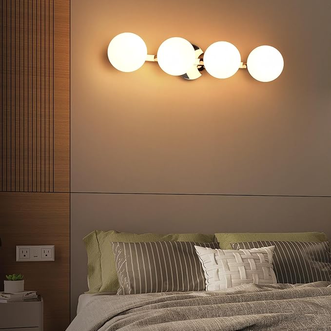 Chrome Globe Bathroom Vanity Light Fixtures, Modern 4 Lights Wall Lighting, Porch Wall Mount Light Fixture for Bathroom, Over Mirror Cabinets Hallway Stairs
