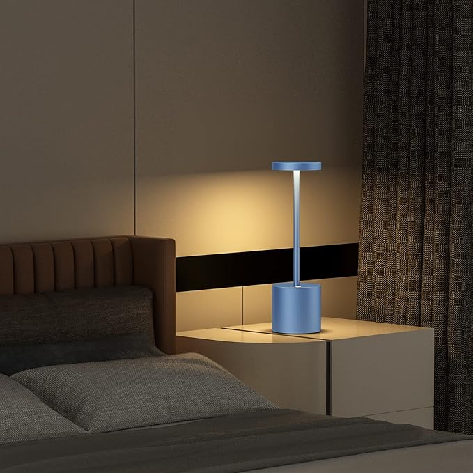 SAKRINGT 2 Pack Cordless Table Lamp Rechargeable,5000mAh Battery Powered Table Light, Dimming Portable LED Desk Lamp for Restaurant/Outdoor(Blue)
