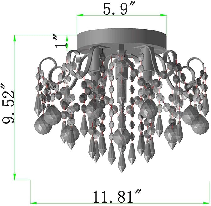 Q&S Small Crystal Chandelier Flush Mount Ceiling Light 3 Lights Modern Chrome Iron Raindrop Crystal Ceiling Fixture for Bedroom Hallway Closet Entryway Stairs