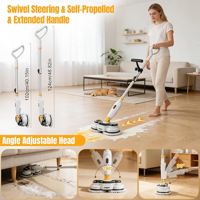 Cordless Electric Mop for Dewalt 20V Battery (NO Battery), 2 in 1 Electric Spin Mop & Electric Floor Scrubber Machine with LED Light & Water Spray,800 RPM Electric Mops for Floor(White)