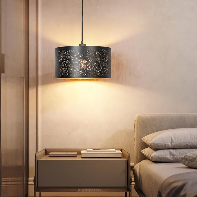 Qingmiao Plug in Pendant Light, Hanging Lamp Plug in with LED Bulb, 3-Way Dimmable Hanging Light Fixture for Living Room Bedroom Kitchen Ceiling Farmhouse Home Decor