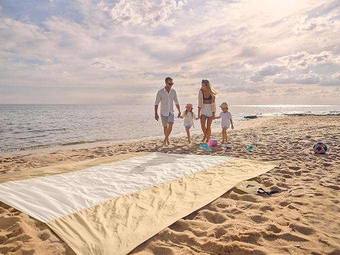 WEKAPO Beach Blanket Sandproof Waterproof, Extra Large Beach Mat, Oversized & Compact Sand Free, Quick Drying Beach Essentials for Vacation, Cruise, Picnic & Camping with Stakes