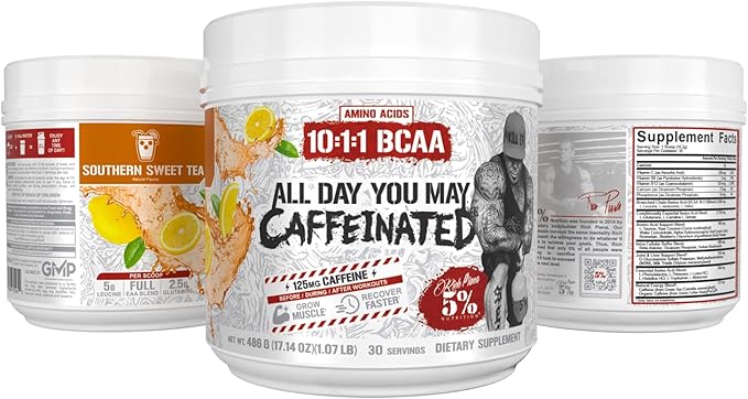 5% Nutrition Rich Piana AllDayYouMay Caffeinated BCAA Energy Powder | Premium Pre Workout Amino Energy & Electrolytes | Hydration, Endurance & Recovery | 16.3 oz, 30 Servings (Southern Sweet Tea)