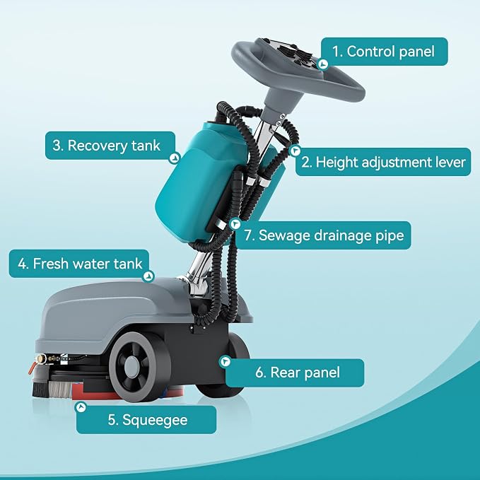 15" Walk Behind Floor Scrubber Machine, 23" Squeegee, 6 Gal Dirty Water Tank Capacity, Floor Scrubber with Brushes, Hard Floor Scrubbers for Office Cafe Boutique Clinic Commercial Tight Space