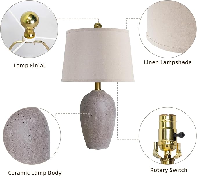 AIEAMPDO 21'' Set of 2 Farmhouse Ceramic Table Lamps for Living Room Bedroom, Nightstand Rustic Brown Desk Lamp for Bedside End Table Entryway, 2 LED Bulbs Included