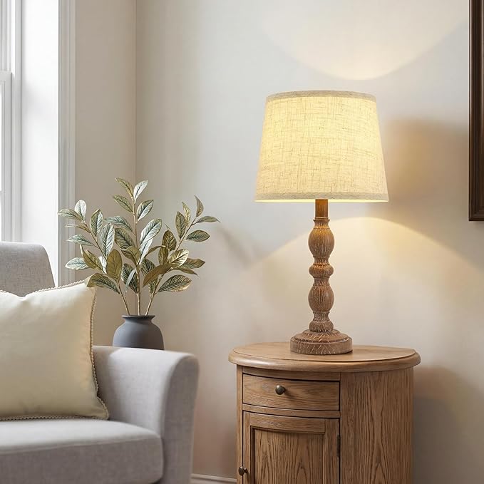 GyroVu 20.5" Table Lamps for Nightstand Set of 2, Farmhouse Lamps for Bedroom, Small Desk Lamps for Living Room, Linen Shades, Knob Switch, Bedside Lamps for Reading, Office (Dark Brown)