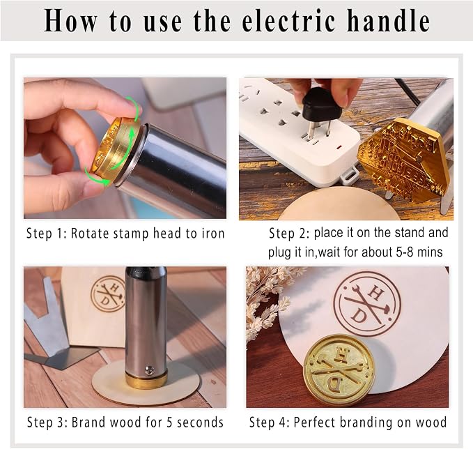 Custom Electric Branding Iron For Wood, Adjustable Temperature Electric Personalized Burger Stamps for Food, Customized Logo Branding Iron for Leather Weddings