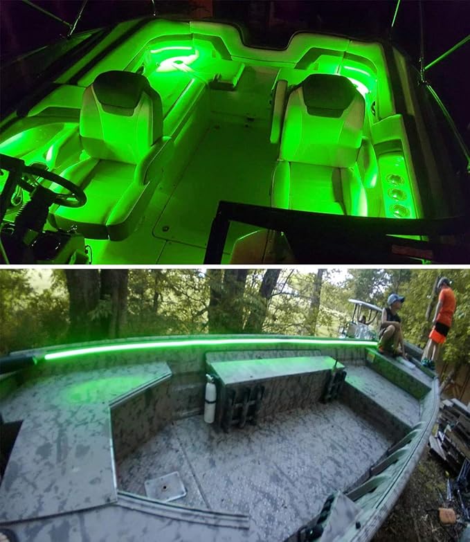 Seaponer Pontoon Boat Light - LED Strip for Duck, Bass, Sail, Kayak - Flexible Deck & Interior Courtesy Lights - Green, 12v