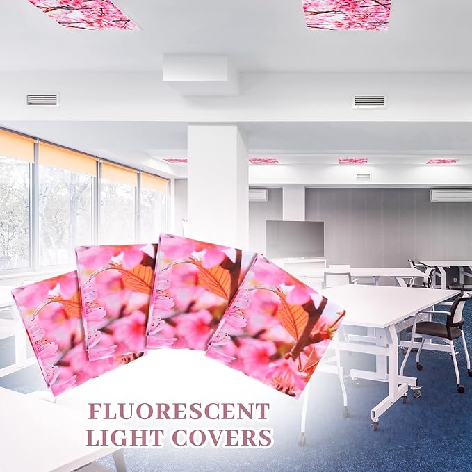 Hortsun 6 Pcs Magnetic Fluorescent Light Covers, 4 x 2 Feet Magnetic Classroom Light Covers for Fluorescent Shade, Drop Ceiling Lighting, School Office Classroom Decor(Cherry Blossom)