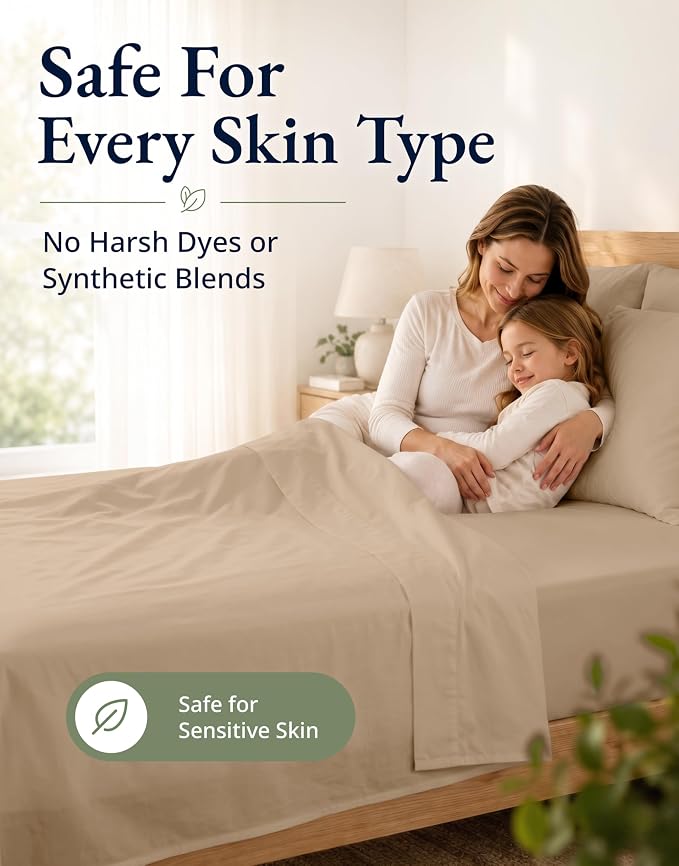 LANE LINEN Twin XL Fitted Sheet, 100% Organic Cotton 2-Piece Set (1 Fitted Sheet, 1 Pillowcase), Percale Weave, Bottom Sheet, Soft, Breathable, Fits Mattress Upto 15" Deep - Taupe (No Flat Sheet)