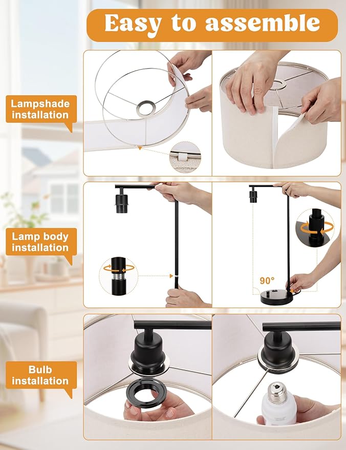 Innqoo Wood Table Lamp for Bedroom with USB Port and Outlet, Dimmable Nightstand Bedside Lamps with Linen Lampshade, Desk Lamp for Home Office, Living Room, Guest Room, LED Bulb Included