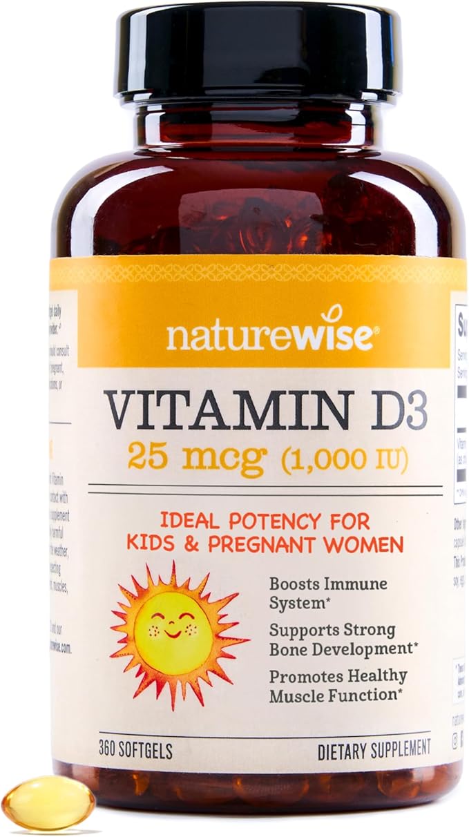 NatureWise ビタミンD3 1000IU (25mcg) 1年分 免疫サポート、健康的な筋肉機能、骨の健康に - 非遺伝子組み換え、グルテンフリー、オーガニックエクストラバージンオリーブオイル使用、ミニソフトジェル、360粒