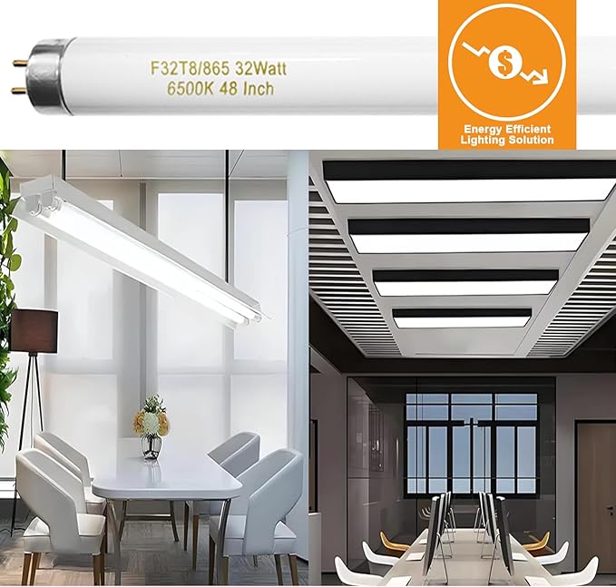 Konideke 10 Pack, F32T8/865 Fluorescent Light Bulb 48 Inch Daylight 32 Watt, T8 Fluorescent Bulb 4 Foot, 2800 Lumens G13 Medium 6500K Bi-Pin Base