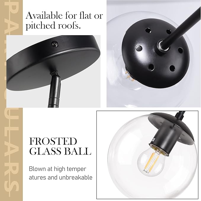 Bagood 6 Inch Globe Pendant Light Black Mid Century Pendant Light Clear Glass Pendant Lights Kitchen Island Mid Century Adjustable Hanging Farmhouse Pendant Lights Fixtures for Kitchen Island