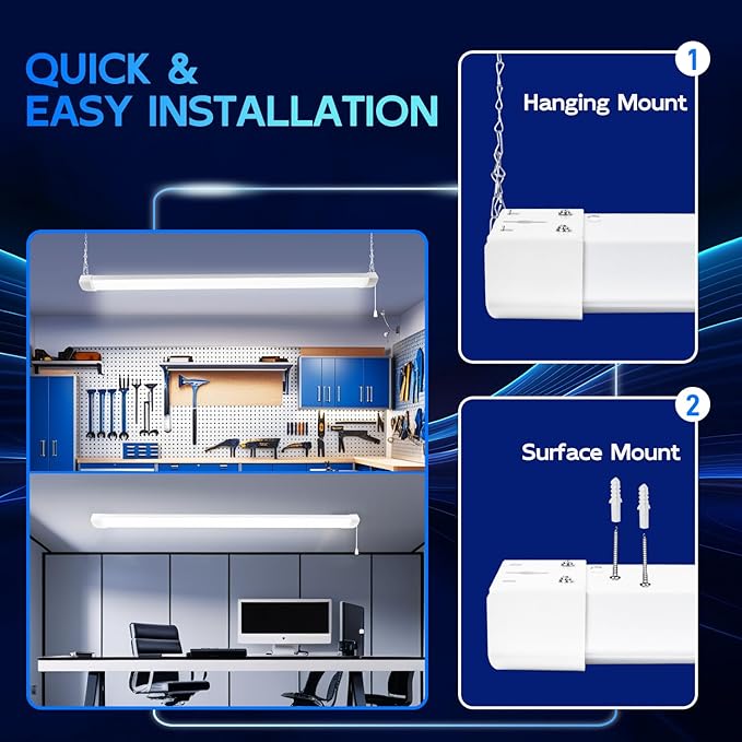 hykolity 4FT 120W LED Shop Light Linkable, 13000lm(400w Equivalent), 5000K Utility Shop Lights for Garages, Workshops, Basements, Hanging or FlushMount, with Power Cord and Pull Chain, ETL, 2 Pack