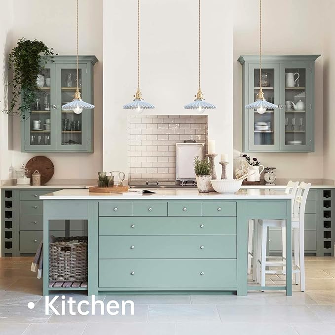 Shenmoyl Pendant Light with Blue Pleated Ceramic Lmapshade, Brass Vintage Pendant Light Adjustable Hanging Light for Kitchen Island Dining Room Hallway