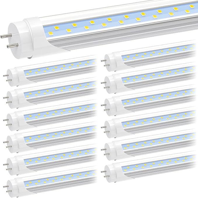 JESLED T8 4FT LED Type A+B Tube Light Bulbs, 24W 6000K, 3200LM Super Bright, Plug and Play or Ballast Bypass, 48 Inch LED Replacement for T10 T12 Flourescent Tubes, Dual-end Powered, Clear(12-Pack)