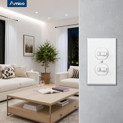Amico 2 Pack Double Light Switch, UL Listed, Decorator Dual Single Pole Paddle Switch,15 Amp 120/277V, Grounding Screw, for Residential & Commercial Use, Wall Plate Included, White