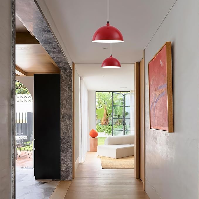 Red Farmhouse Pendant Light 11.8inches 2 Packs,Kitchen Pendant Lights, Industrial Pendant Light, Pendant Lights Kitchen Island for Living Room, Bedroom, Dinning Room, Office
