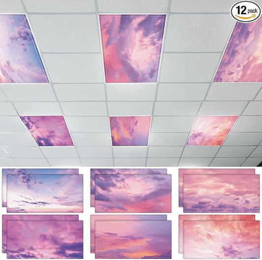 12 Pcs Fluorescent Light Covers with 120 Magnets Decorative for Classroom Ceiling Light 4 x 2 Feet Magnetic Light Covers Filter Easy Install for Office Hospitals & Home Drop Ceiling Supplies(Sunset)