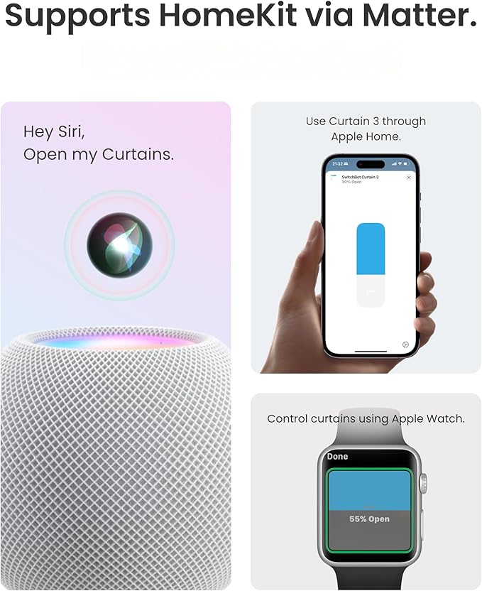 SwitchBot Smart Automatic Curtain Opener 2 Packs with Hub3 - Bluetooth Remote Control with App/Timer, High-Performance Motor, Unlimited Power, Add Hub to Compatible with Alexa, Google Home, HomeKit